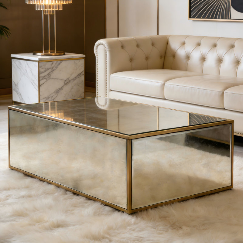 Table basse à miroir Adelais, H 13,78 po x L 35,4 po x l 23,6 po