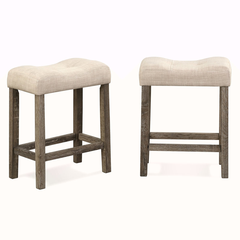 Button Tufted Counter Height Saddle Stool, Set Of 2