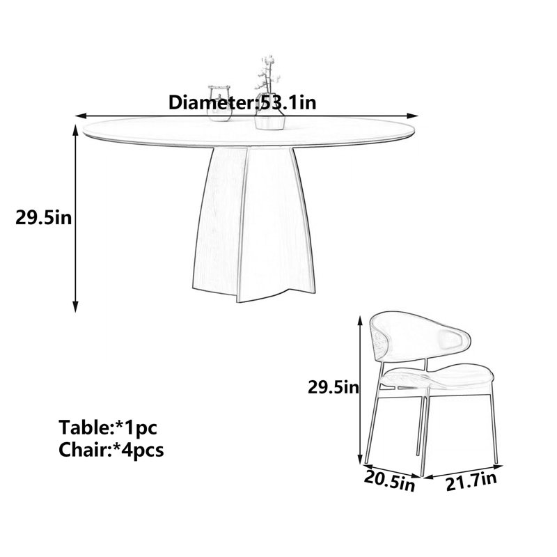 Table frittée Mid-Century, 29.5" H x 53.1" W x 53.1" D, 5