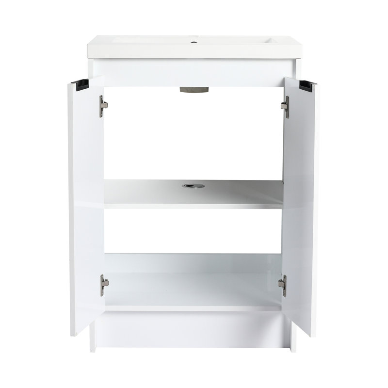 Meuble-lavabo autoportant de 72 po avec lavabo en résine, armoire à 1 côté, système et structure de tiroir à fermeture en douceur, contreplaqué blanc brillant pour un évier simple à usage durable