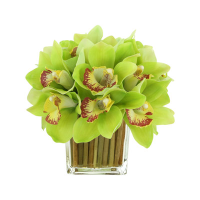 Orchids Arranged in Bamboo-Filled Glass Vase