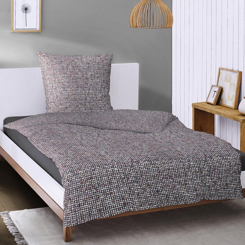 Carat Sateen Duvet Cover Set, 220 x 240cm Duvet Cover + 1 Pillowcase, Grey/Brown/Blue
