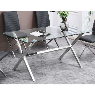 Tupper Glass 63" Metal Base Dining Table