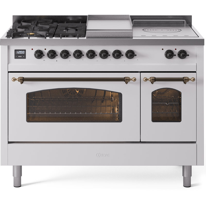 ILVE Nostalgie II 48 Dual Fuel Range, Liquid Propane, Burgundy/Brass