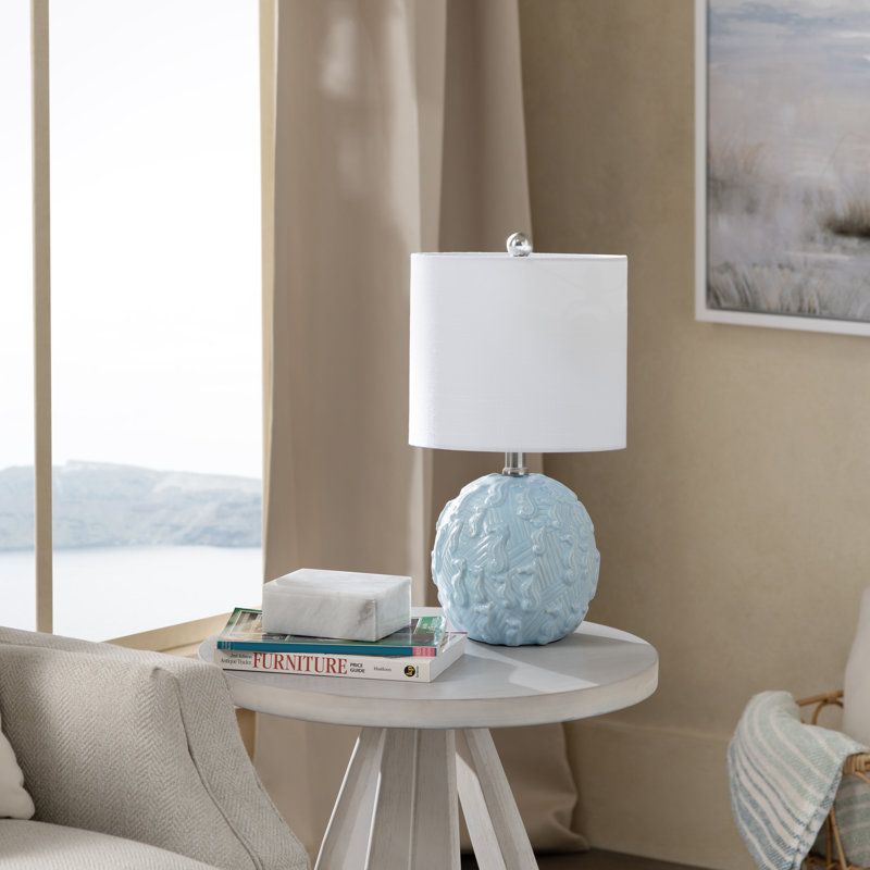 Lampe de table en céramique avec abat-jour, Bleu, Blanc