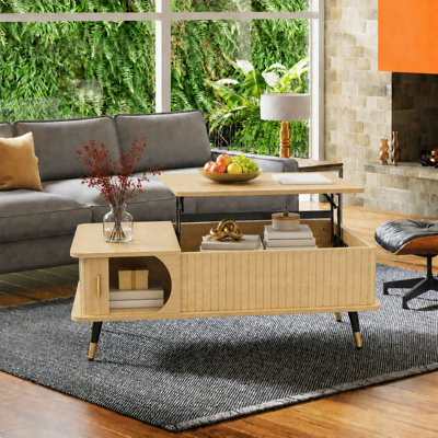 Table basse à plateau relevable en bois avec compartiment caché et grande tablette de rangement, table de salle à manger pour le bureau