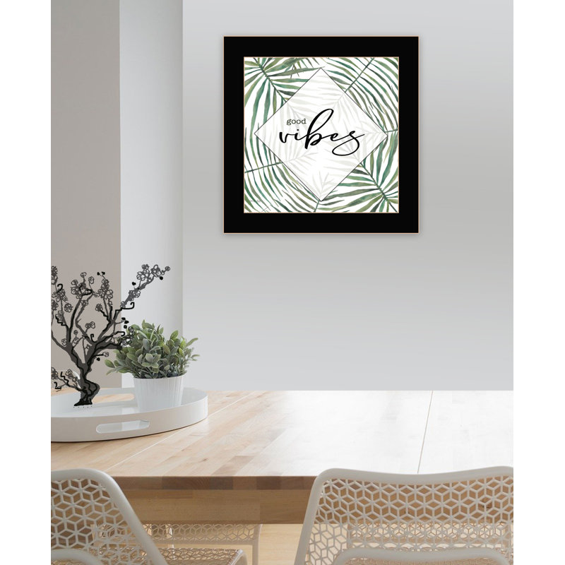 Juno GOOD VIBES, art mural encadré pour le salon, décoration murale par Cindy Jacobs, 14" W x 14" H, White/Gold Framed