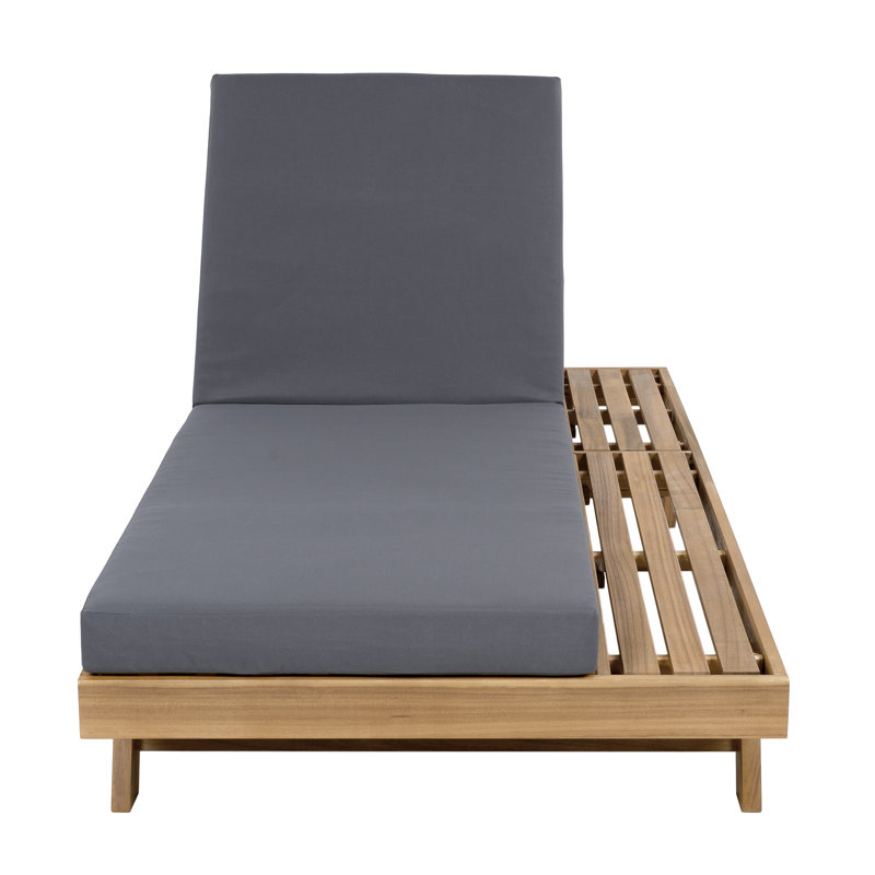 Lounge Chaise Set, Space Available On One Side, Acacia Wood With Water-Resistant Lounge Cushions (4 Inch Thick), Dark Gray