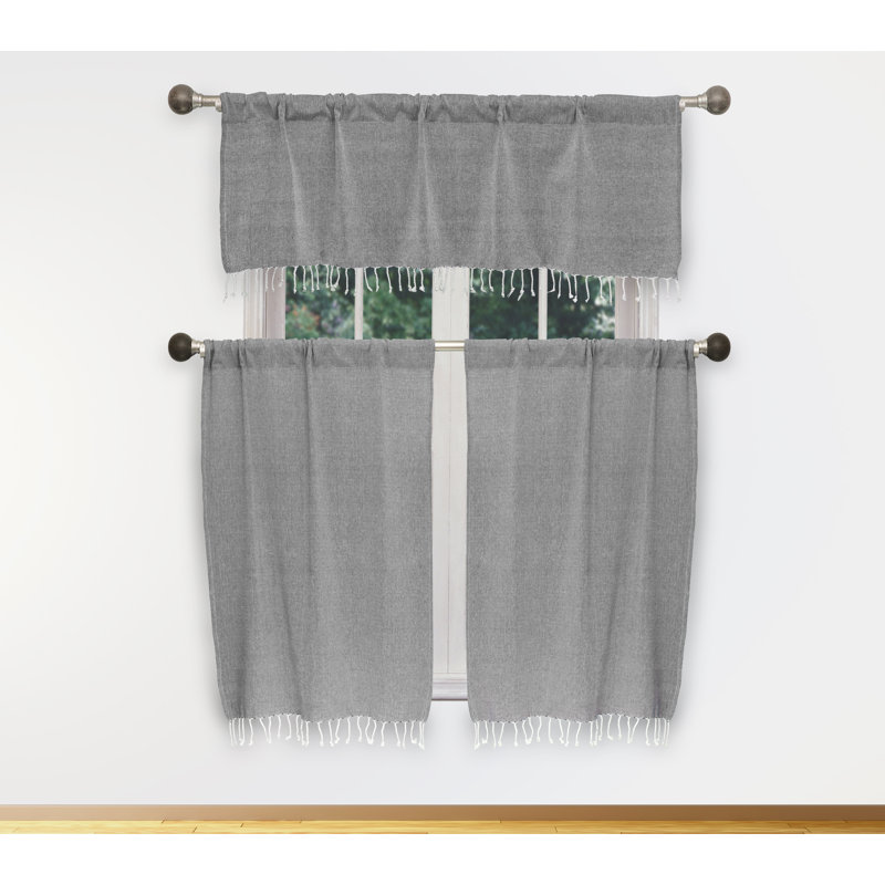 Savi Cotton Tailored Kitchen Curtain, Gray/White