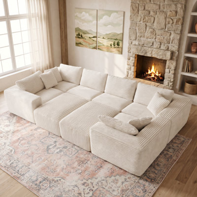Canapé modulaire réversible en velours côtelé de 138,2 po de largeur 138,2 po, 8 pièces, canapé modulaire rembourré 8 pièces avec console et 2 repose-pieds, sans compression, sans assemblage requis