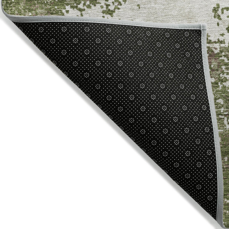 Olive and Off-White Rectangular Washable Synthetic Rug