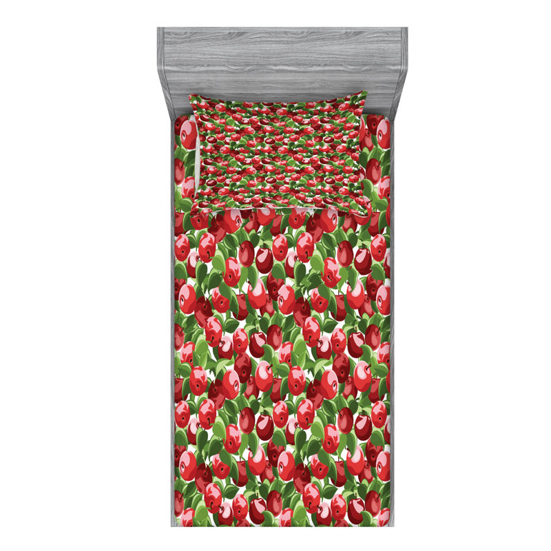 Microfiber Floral Sheet Set, Twin XL Sheet Set + Fitted Sheet + 1 Pillowcase, Beige/Green/Red Floral