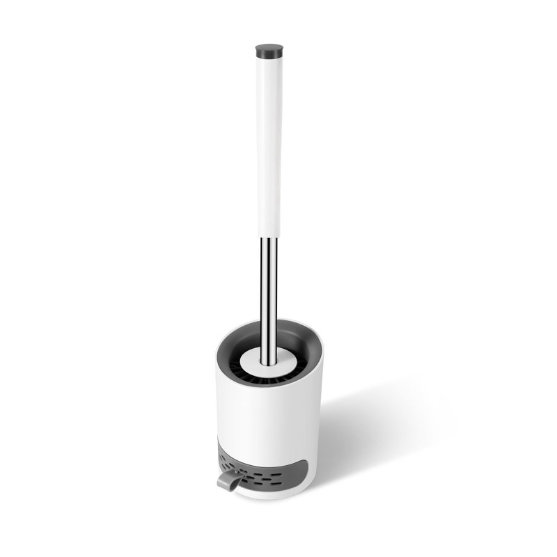 Toilet Brush with Drainage Holder Set,Flex Silicone Anti-Clog Anti-Drip Brush Head, White/Grey Colour with Stainless Steel Handle, 1-Pack