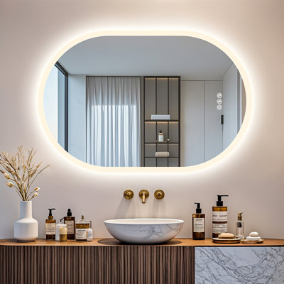 24X35.5 Inch Oval Led-Bathroom-Mirror/ Anti-Fog/ Dimmable/ Color Changing/ Bluetooth/ Tempered Glass/ Memory Function
