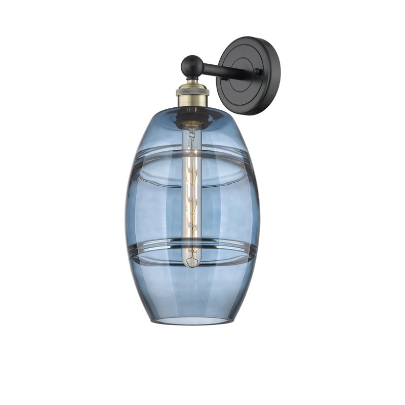 Applique murale en acier Bettylou, H 12,13 po x l 8 po x P 8,5 po, Laiton antique noir, Bleu princesse