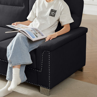 82" Modern Compressed Snowfleece Fabric 3-Seater Sofa, For Living Room, Bedroom, Office & Entertainment Spaces,Black
