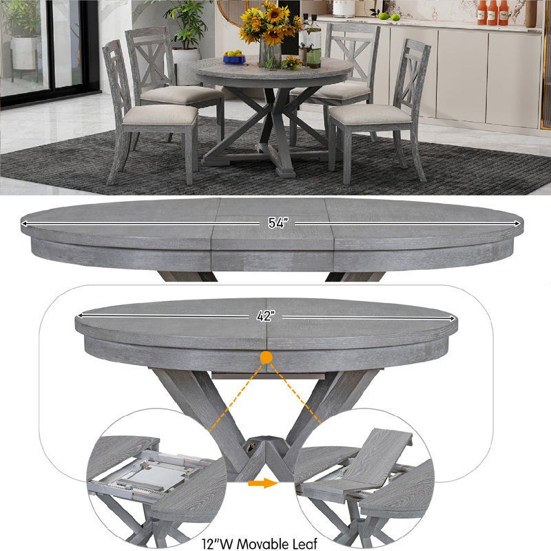 Ensemble de salle à manger extensible pour 4 personnes, Gris / beige / gris
