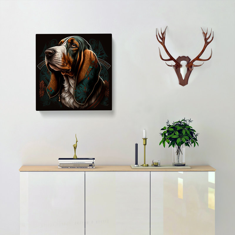 Basset Hound Neo-Traditional - Wrapped Canvas - Framed Print, 35cm H x 35cm W x 3cm D