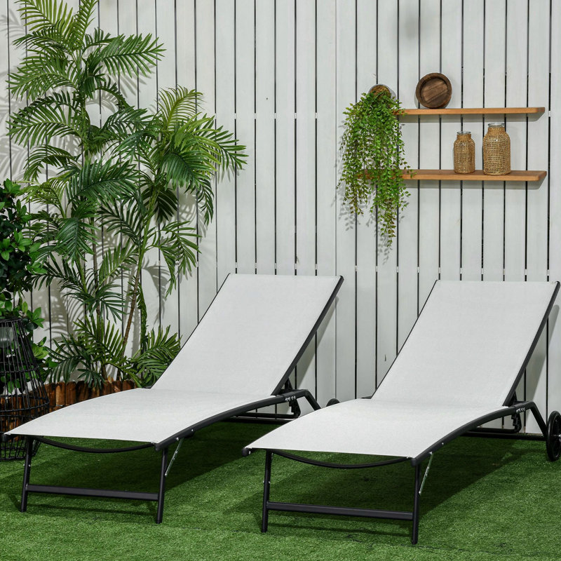 Fauteuil de piscine inclinable avec roulettes - 5 réglages réglables, blanc crème pour les chaises de jardin et de patio