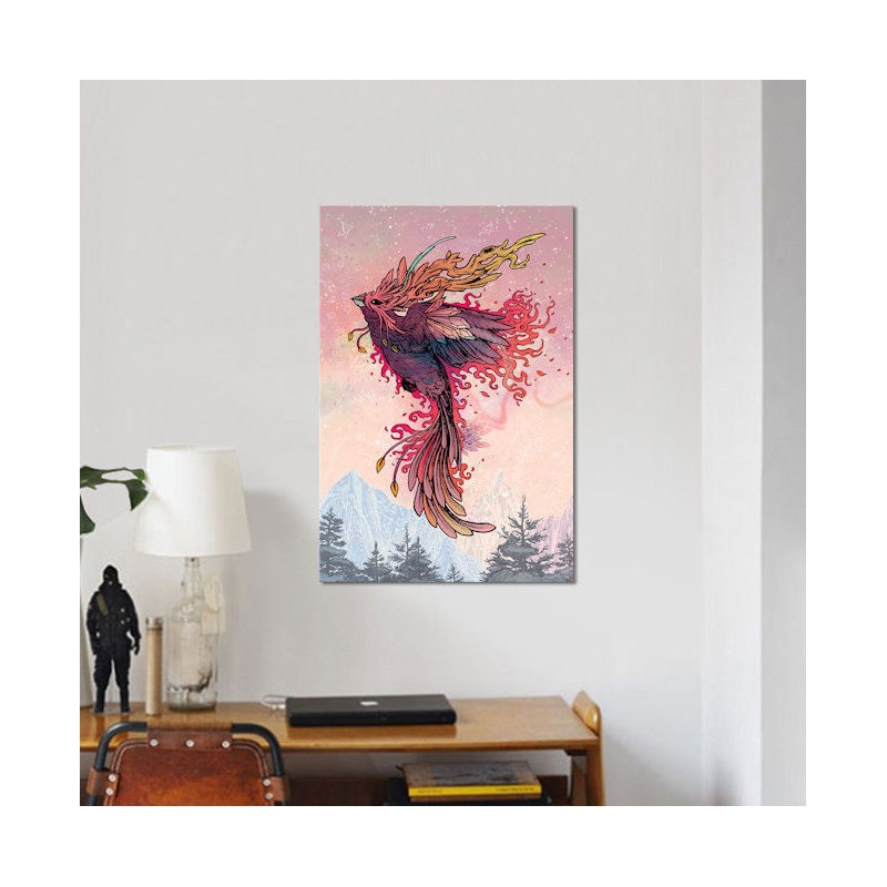 «Phoenix», impression sur toile, H 26 po x l 18 po x P 1,5 po, Toile avec cadre noir, Pas de tapis