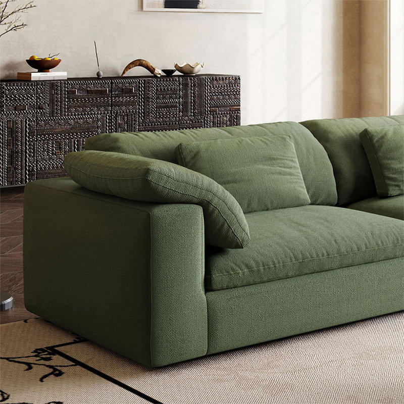 Coussin modulaire en coton et lin vert, H 31,50 po x L 85,04 po x l 41,34 po