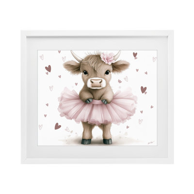Bébé veau avec tutu, reproduction encadrée sous verre, design par Whimsical Wonders