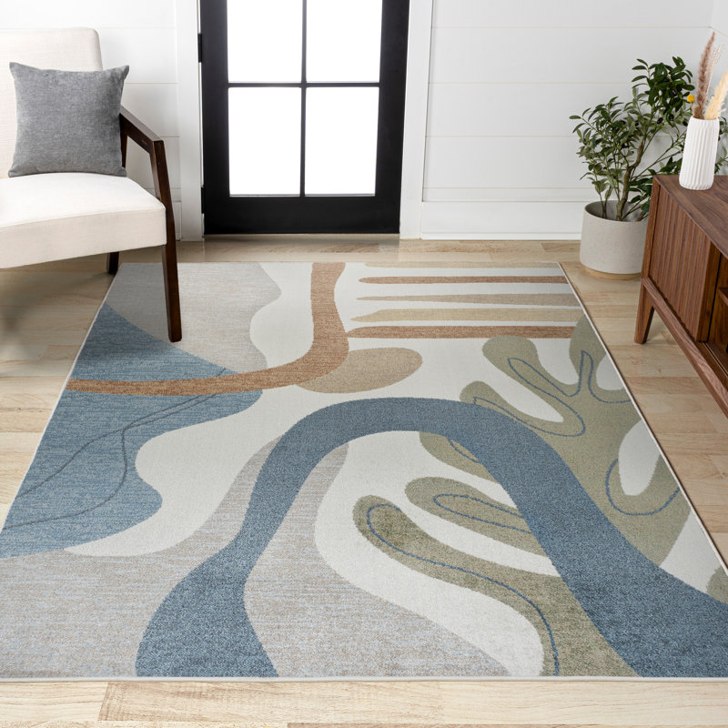 Jasian Abstract Glam Botanical Machine-Washable Cream/Multi Rug, Rectangle 2'11" x 4'11"