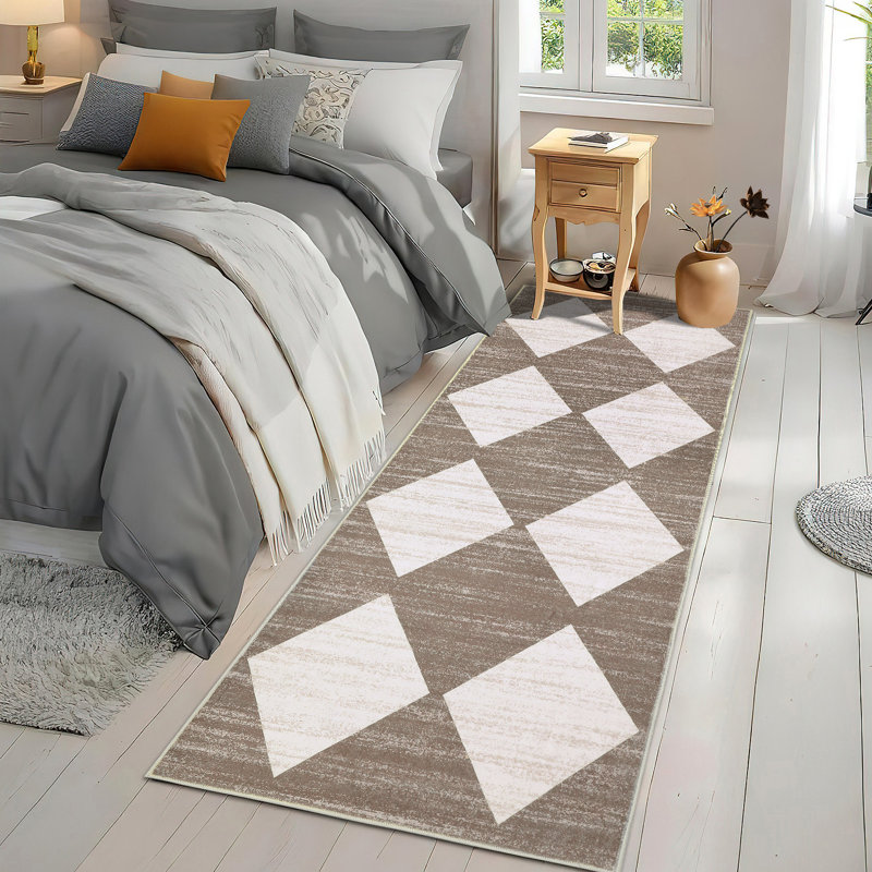 Washable Rug Modern Checkered Rugs Lattice Distressed Minimalist Aesthetic Rugs for Bedroom Laundry Farmhouse, Runner 2' x 6'