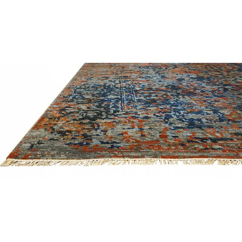 Shangri-La Hand Knotted Wool Area Rug in Blue/Coral/Silver/Black, Rectangle 10' x 14'
