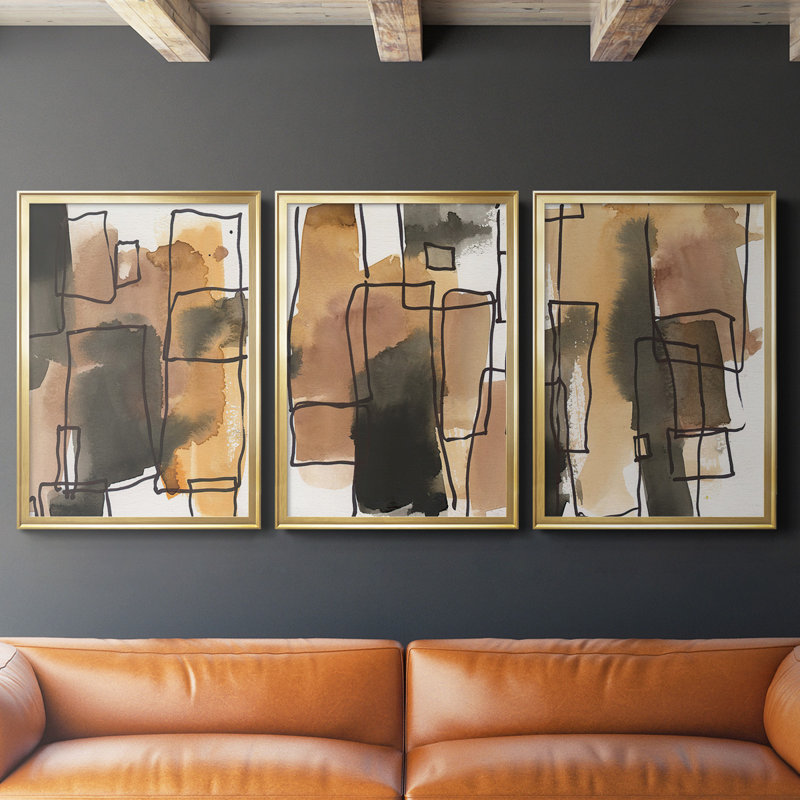 " Retro Vibe I " 3 - Pieces Painting Print, Gold Framed, 42.5" H x 61" W x 2.5" D