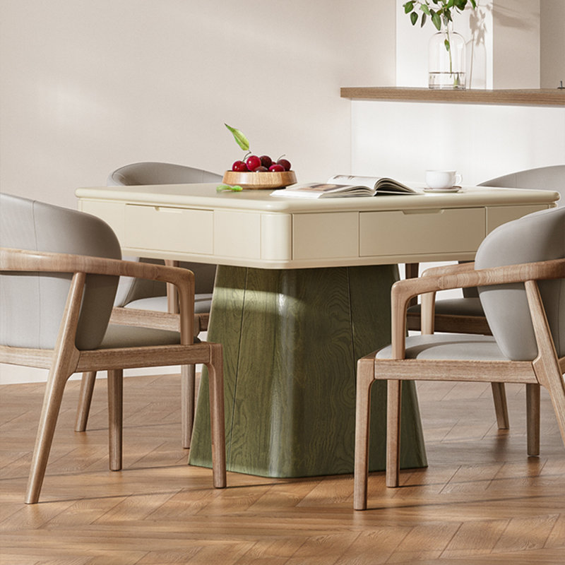 Table de jeu de mahjong automatique haut de gamme en bois massif crème et vert pour règles chinoises
