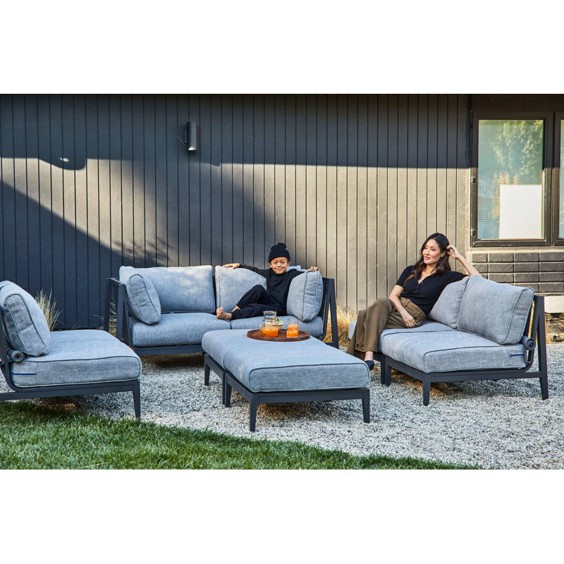 Charcoal Aluminum Outdoor Ottoman; Palisades Cream, Black, Pacific Fog Gray