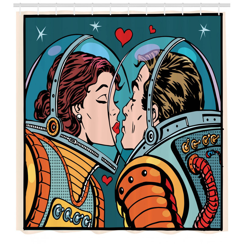 Ensemble de rideau de douche Cartoon Kiss in Space, H 75 po x l 69 po