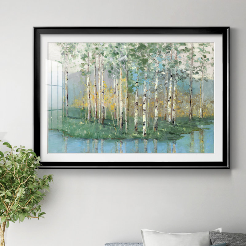 Birch Reflections Revisité - Peinture encadrée, H 30,5 po x l 42,5 po x P 1,5 po, Cadre noir
