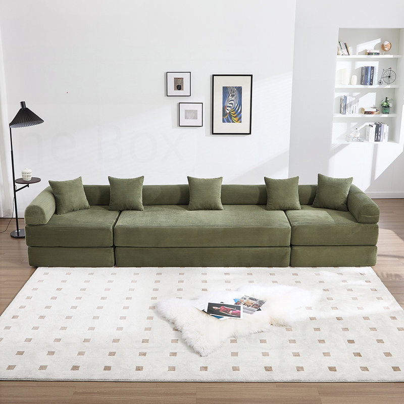 Canapé-lit convertible pliant avec cadre fixe, main courante et matelas en velours côtelé pour le salon, le dortoir, la chambre d'amis et le bureau personnel