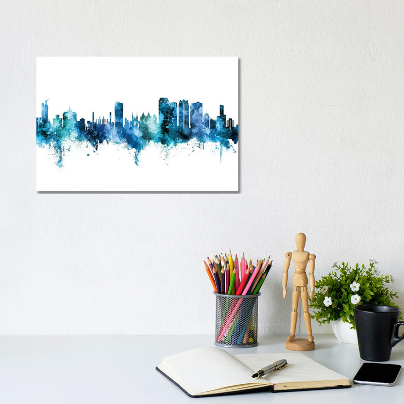 Birmingham Alabama Skyline Blue Teal by Michael Tompsett - 1 Piece Wrapped Canvas Wall Art, 20.32 cm H x 30.48 cm W