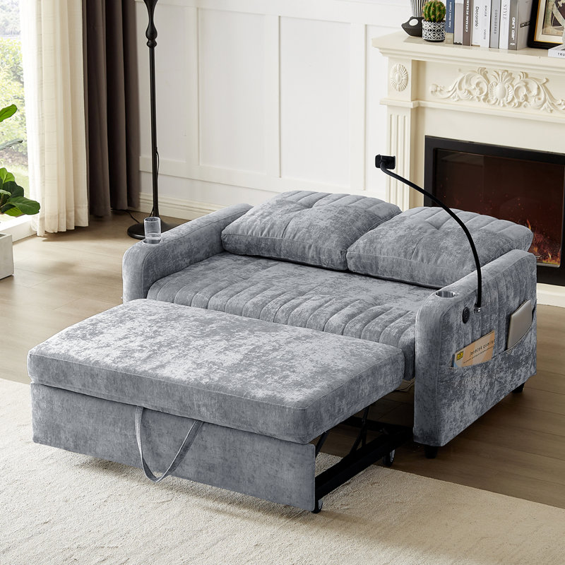 Monelle 53.9" Pull-Out Loveseat Sofa Bed with Adjustable Backrest, Gray