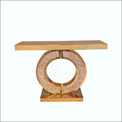 Shaped Mirrored Console Table With Crystal Entryway Table For Living Room, Foyer, Hallway Entry Home Decor