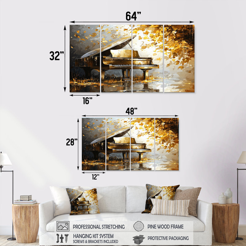 «Gold Piano On Stage - Music Piano», ensemble de reproduction d'art mural, H 32 po x l 64 po