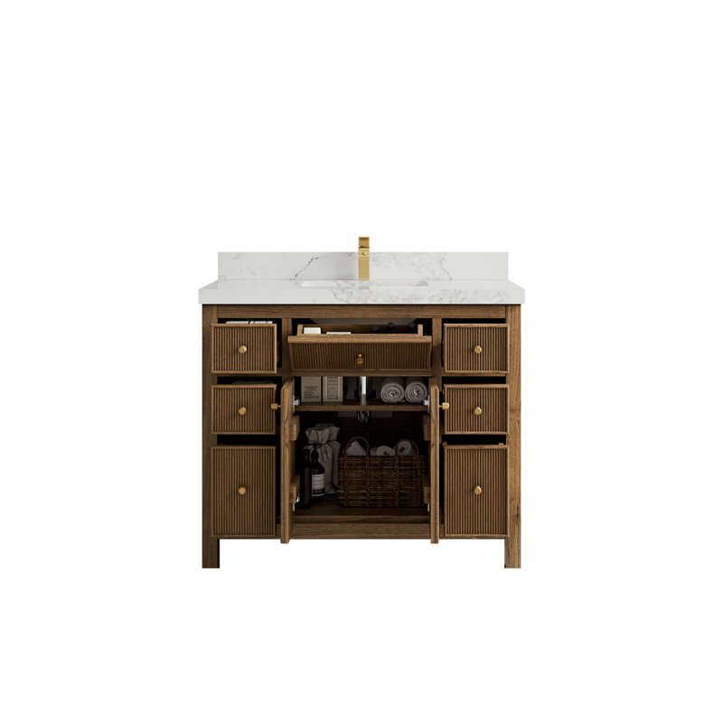 42'' Single Bathroom Vanity with Quartz Top, Calacatta Nuvo