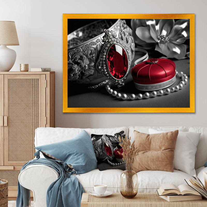 Petegem Vintage Glam Accessoires en rouge et noir I - reproduction sur toile, H 34 po x l 44 po x P 1,5 po