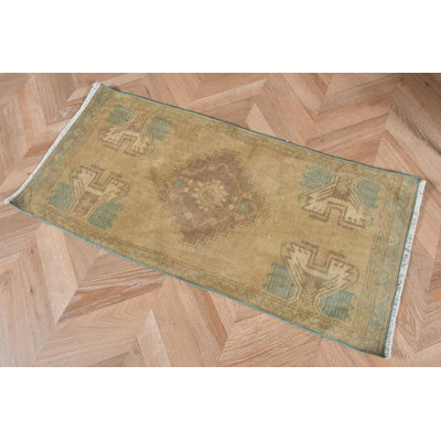 Handmade Beige Vintage Turkish Oushak Wool Runner Rug For Unique Hallway Decor