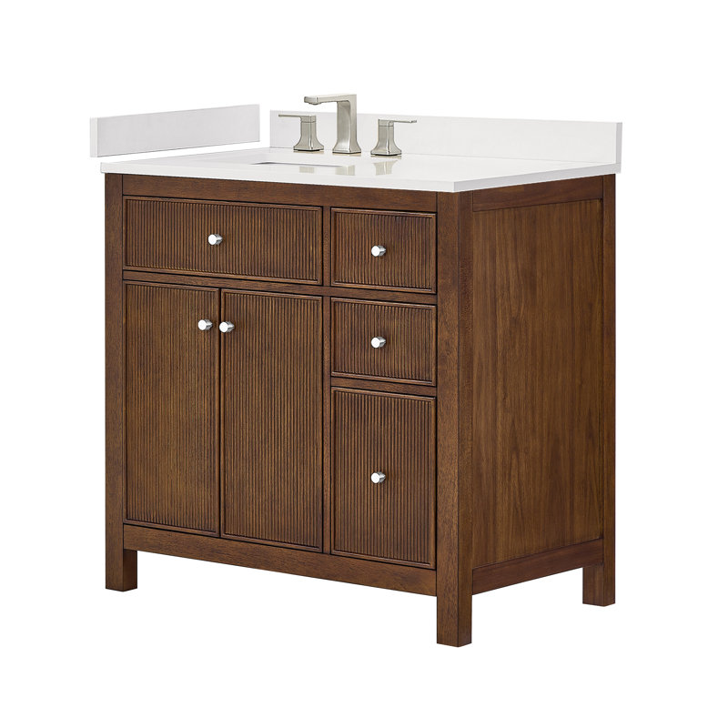 Pendry 36" Freestanding Single Bathroom Vanity with Top, Dark Walnut, Brushed Gold, White Cultured Marble