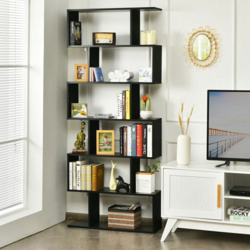75" H x 31.5" W Geometric Bookcase, Black, 75'' H X 31.5'' W X 9'' D