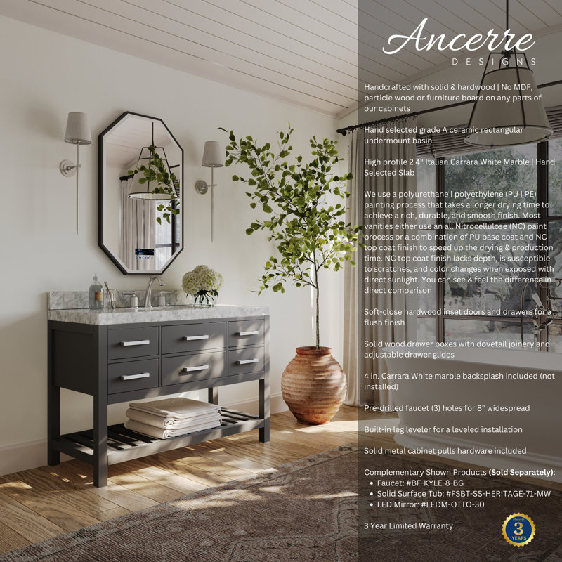 Elizabeth 48'' W Single Vanity, Carrara White Marble, Sapphire Gray/Brushed Nickel