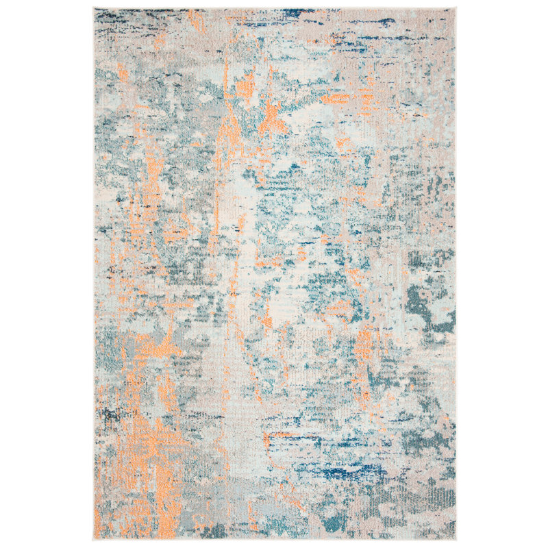 Tapis abstrait bleu / beige / orange Riccio, Rectangulaire 3 pi x 5 pi