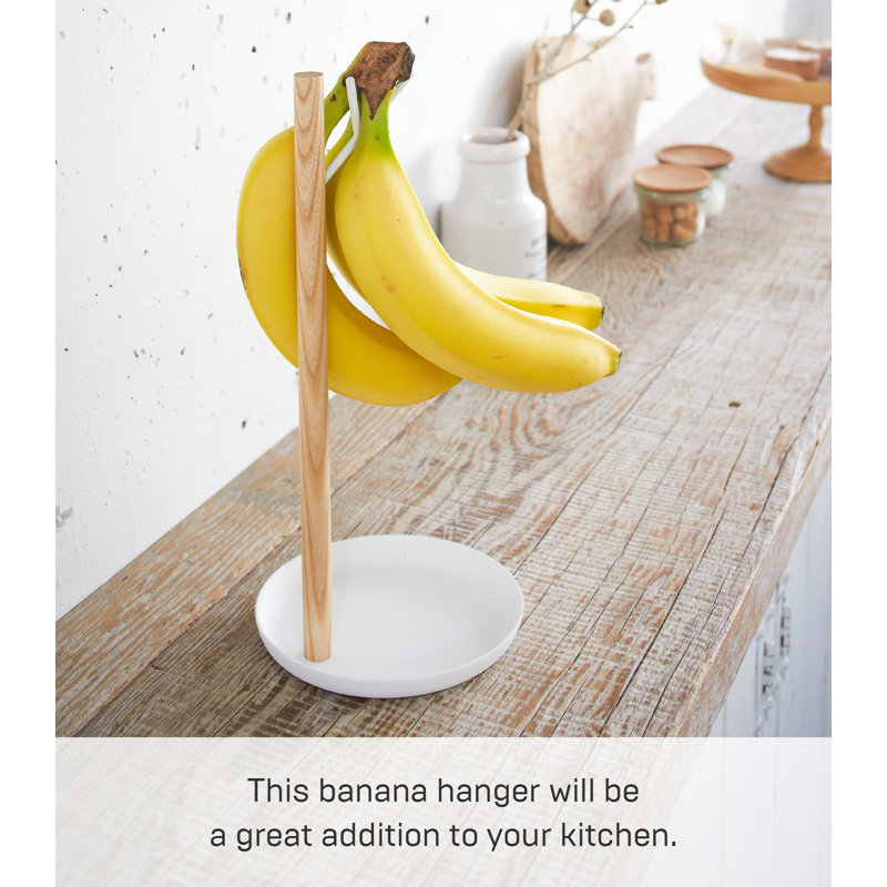 White Steel and Wood Banana Hanger Stand