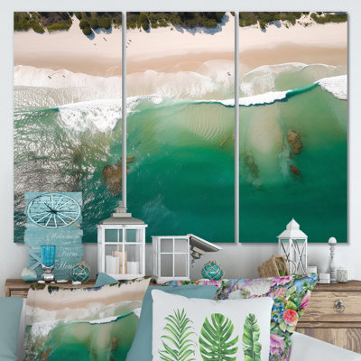 Vagues vertes vue aérienne I - plage, art mural