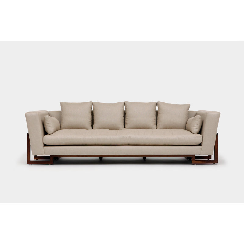 LRG Velvet Sofa, Walnut, No Trays, Hopsack Linen Blends