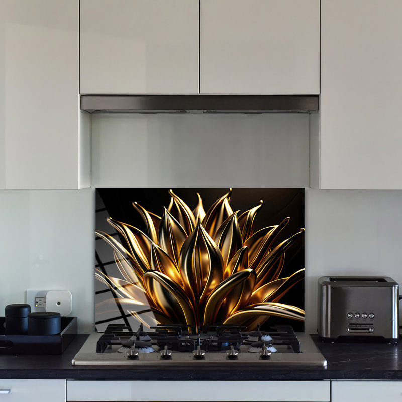Dosseret en verre trempé Golden Bloom - Décoration murale de cuisine, H 18 po x l 30 po x P 0,5 po